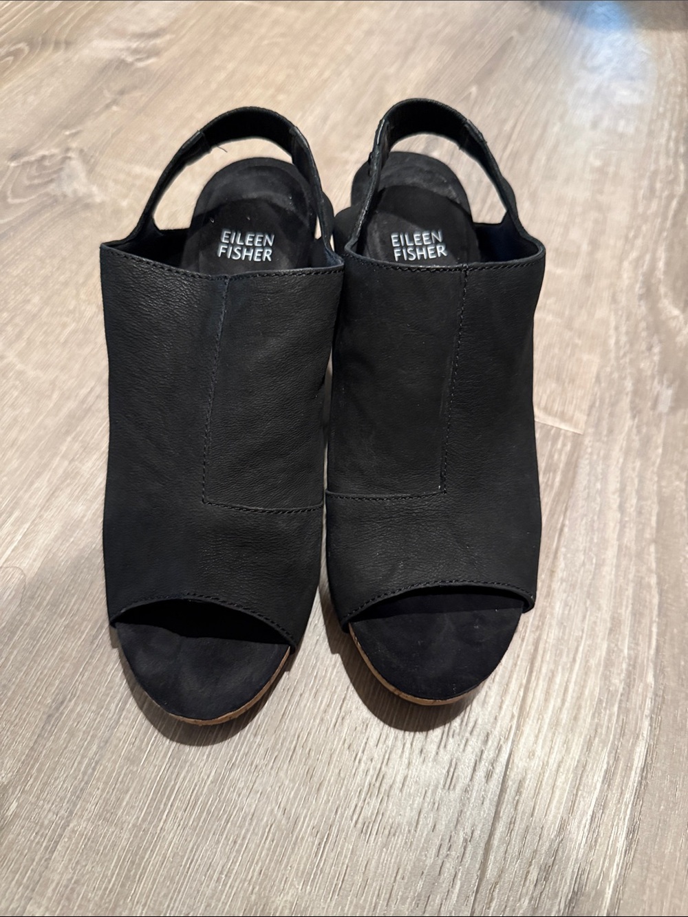 Eileen Fisher Black Leather Open-Toe Slingback Mules